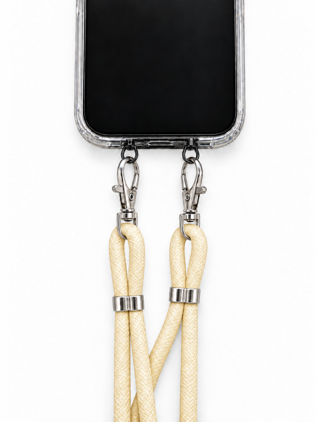 Handykette Creme – 6 mm, 2 silberne Haken, mit Metalladapter in Schwarz, Ansicht 1