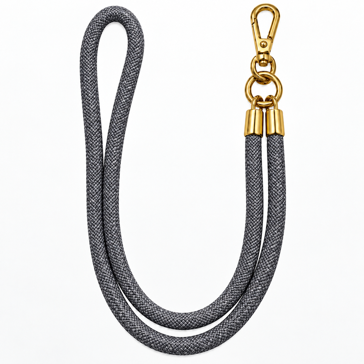 Handykette Dunkelgrau meliert – 8 mm, 1 goldener Haken, ohne Adapter