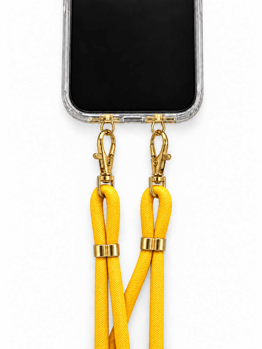 Handykette Gelb – 6 mm, 2 goldene Haken, mit Metalladapter in Gold, Ansicht 1