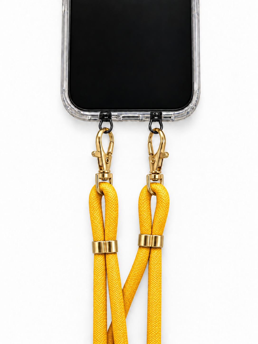 Handykette Gelb – 6 mm, 2 goldene Haken, mit Metalladapter in Schwarz, Ansicht 1