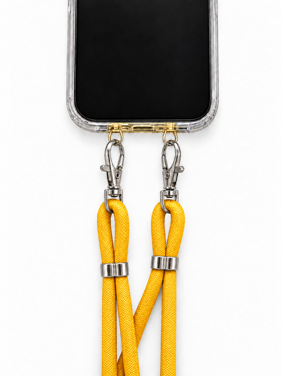 Handykette Gelb – 6 mm, 2 silberne Haken, mit Metalladapter in Gold, Ansicht 1