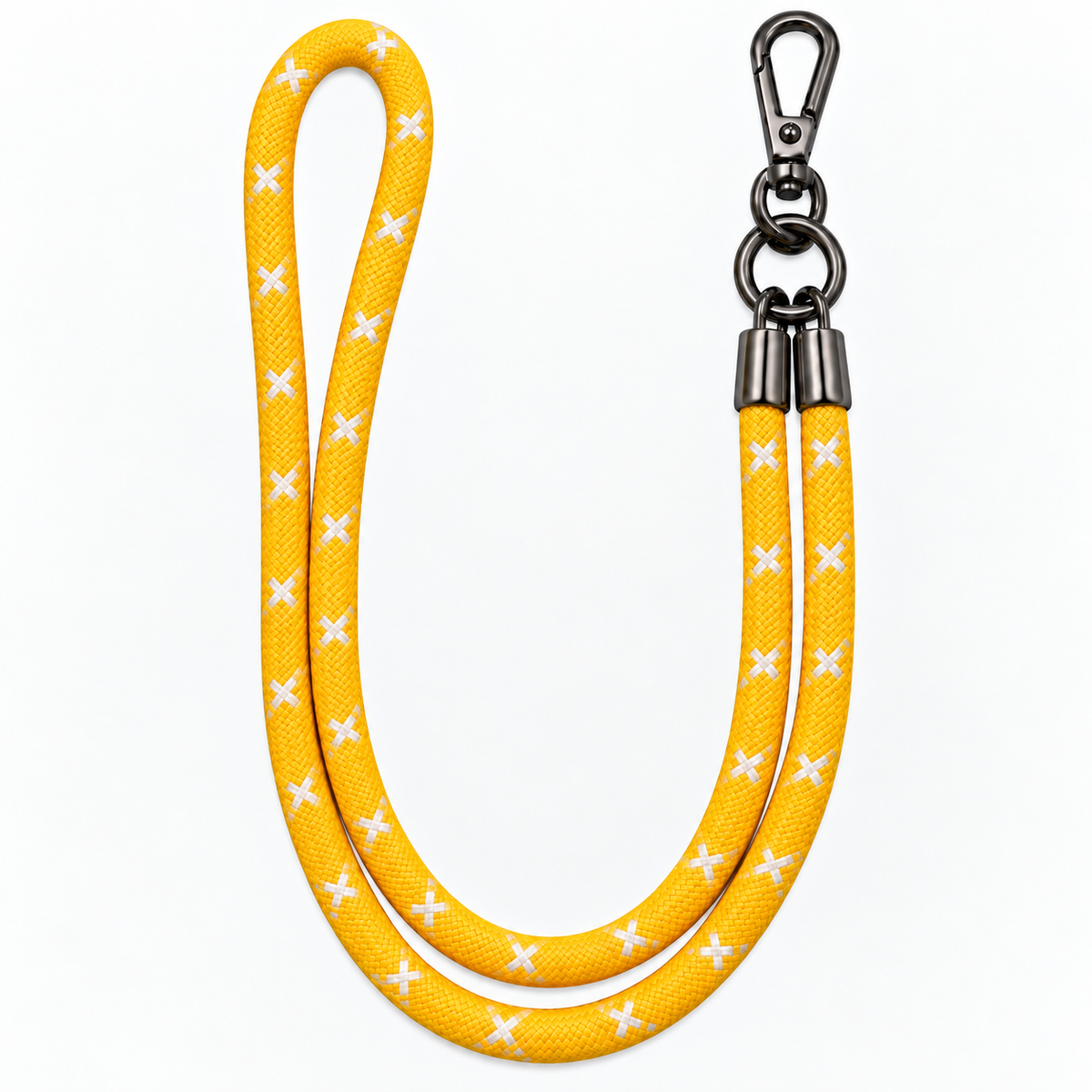 Handykette Gelb mit weissen Kreuzen – 8 mm, 1 schwarzer Haken, ohne Adapter