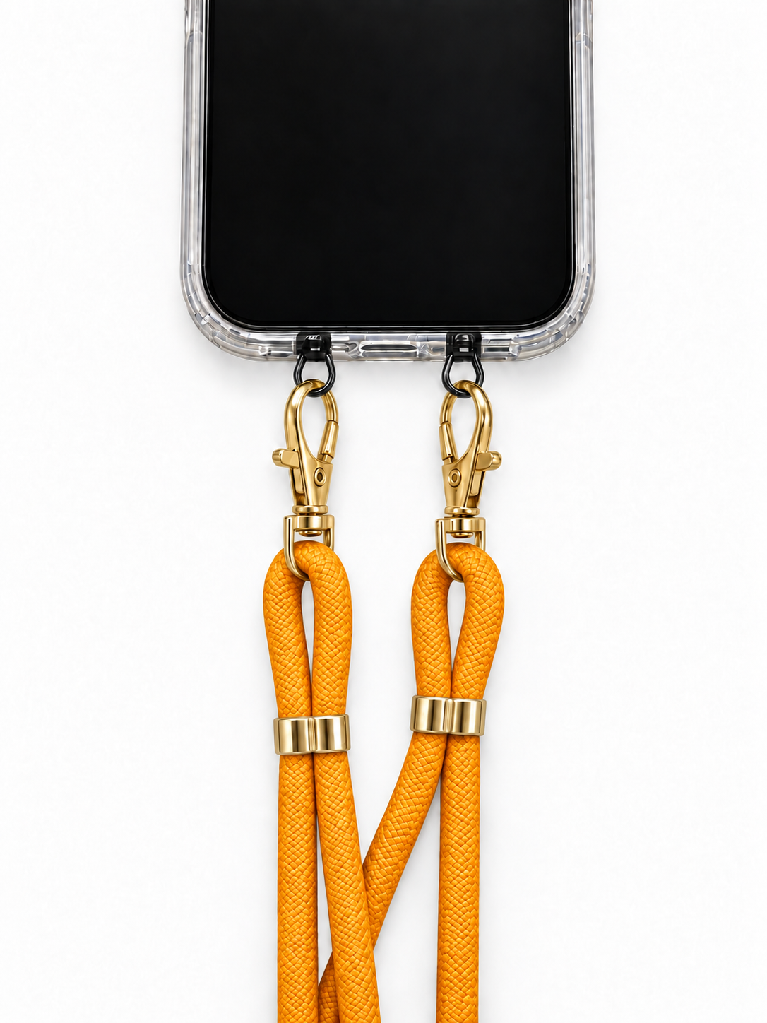 Handykette Goldgelb – 6 mm, 2 goldene Haken, mit Metalladapter in Schwarz, Ansicht 1