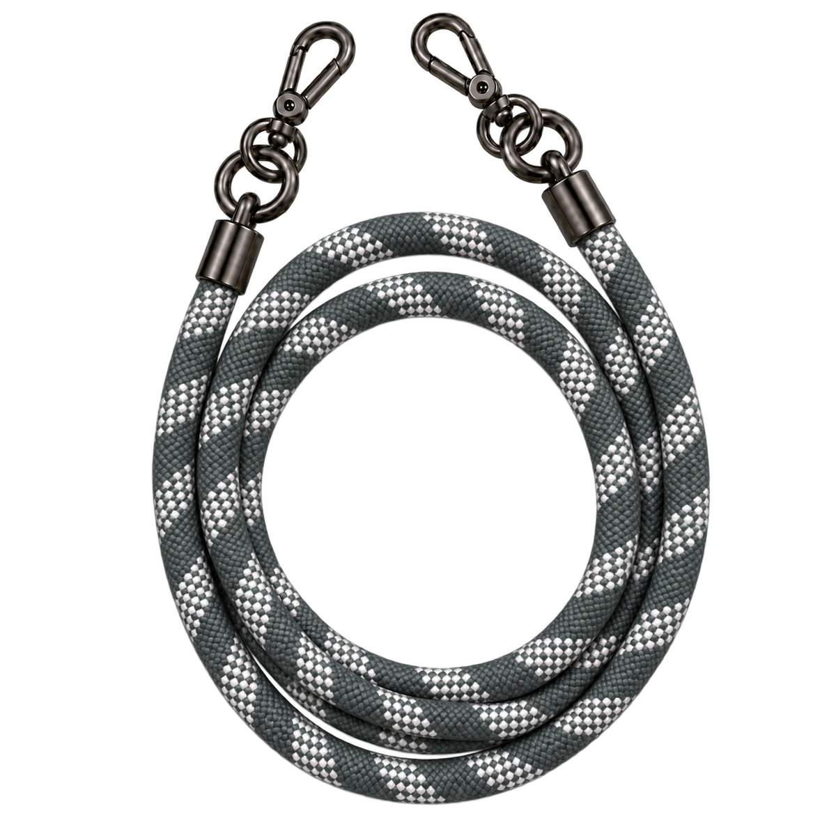 8-mm-Umhängebändel Grau-Weiss kariert mit zwei schwarzen Haken, ohne Adapter