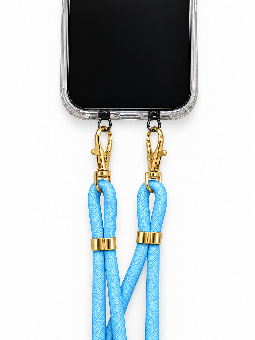 Handykette Hellblau – 6 mm, 2 goldene Haken, mit Metalladapter in Schwarz, Ansicht 1