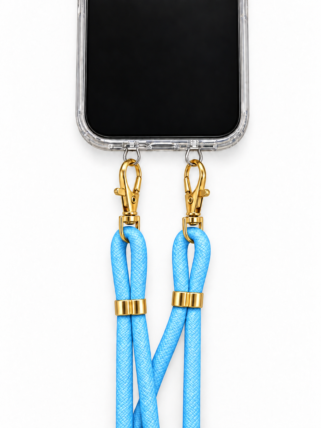 Handykette Hellblau – 6 mm, 2 goldene Haken, mit Metalladapter in Silber, Ansicht 1