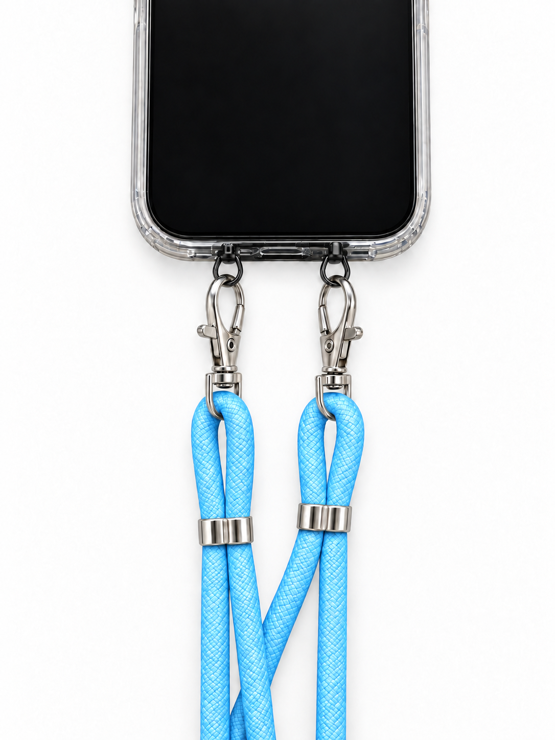 Handykette Hellblau – 6 mm, 2 silberne Haken, mit Metalladapter in Schwarz, Ansicht 1