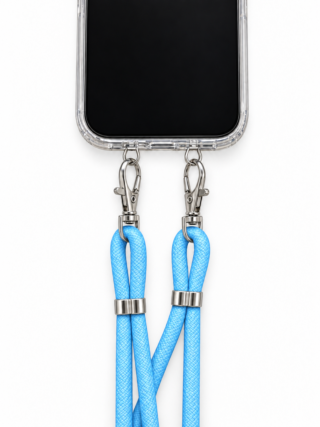 Handykette Hellblau – 6 mm, 2 silberne Haken, mit Metalladapter in Silber, Ansicht 1