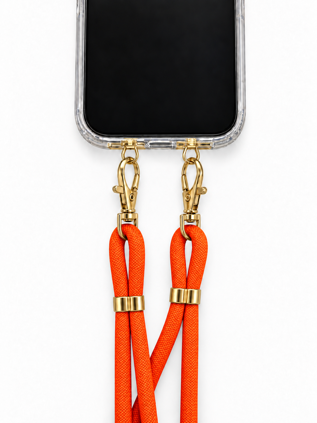 Handykette Orange – 6 mm, 2 goldene Haken, mit Metalladapter in Gold, Ansicht 1