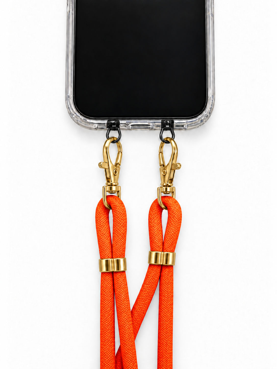 Handykette Orange – 6 mm, 2 goldene Haken, mit Metalladapter in Schwarz, Ansicht 1