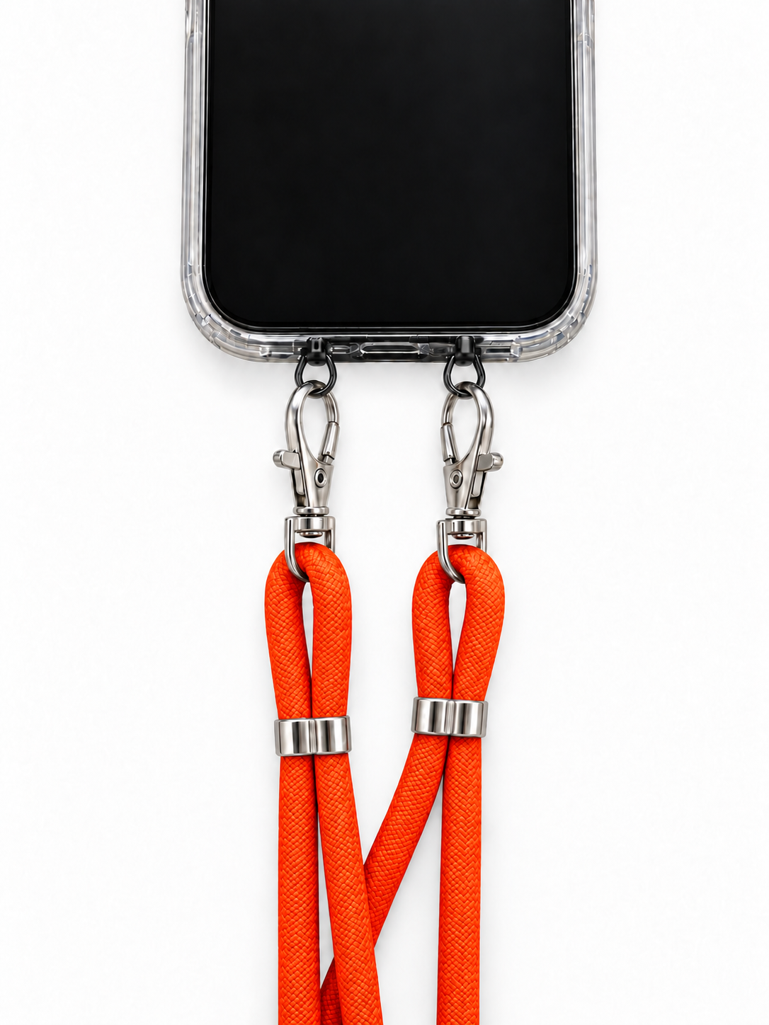 Handykette Orange – 6 mm, 2 silberne Haken, mit Metalladapter in Schwarz, Ansicht 1