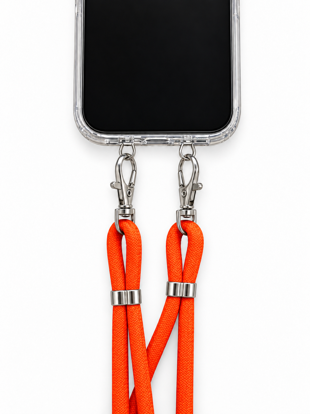 Handykette Orange – 6 mm, 2 silberne Haken, mit Metalladapter in Silber, Ansicht 1