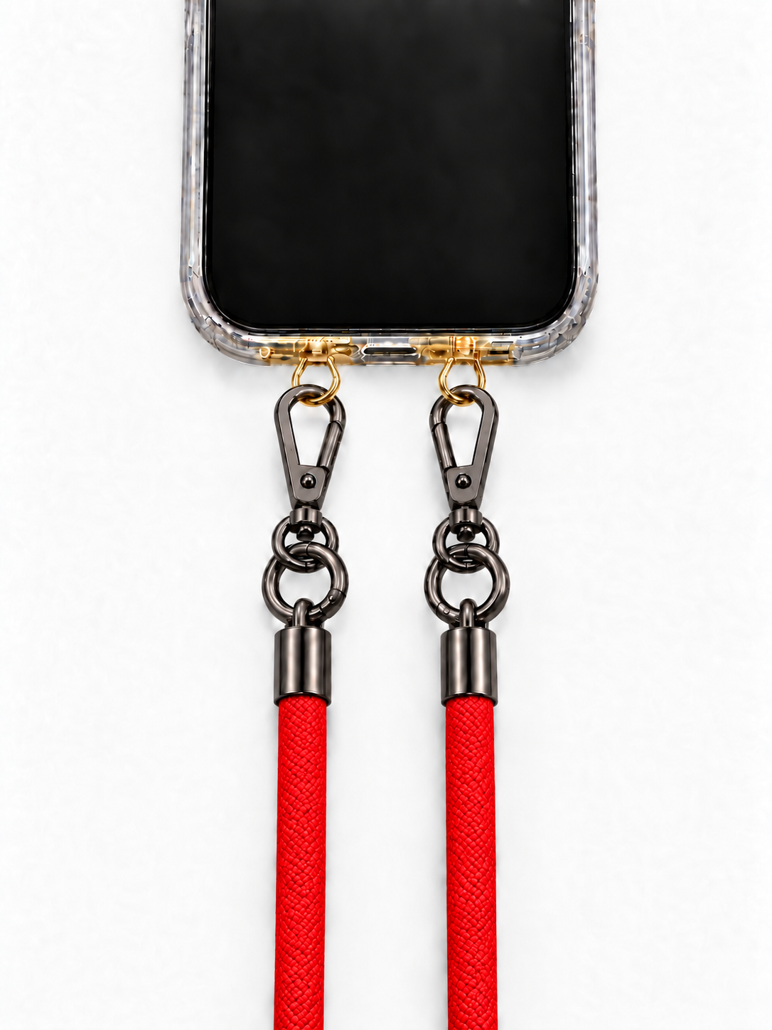8-mm-Umhängebändel Rot mit zwei schwarzen Haken, mit Metalladapter in Gold