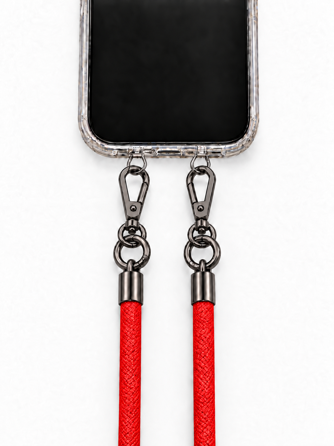 8-mm-Umhängebändel Rot mit zwei schwarzen Haken, mit Metalladapter in Silber