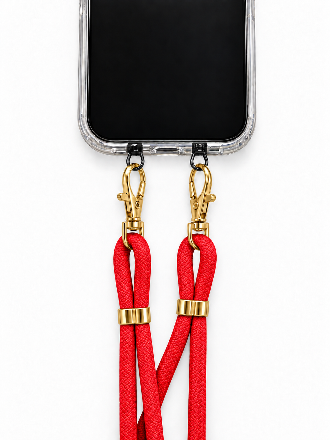 Handykette Rot – 6 mm, 2 goldene Haken, mit Metalladapter in Schwarz, Ansicht 1
