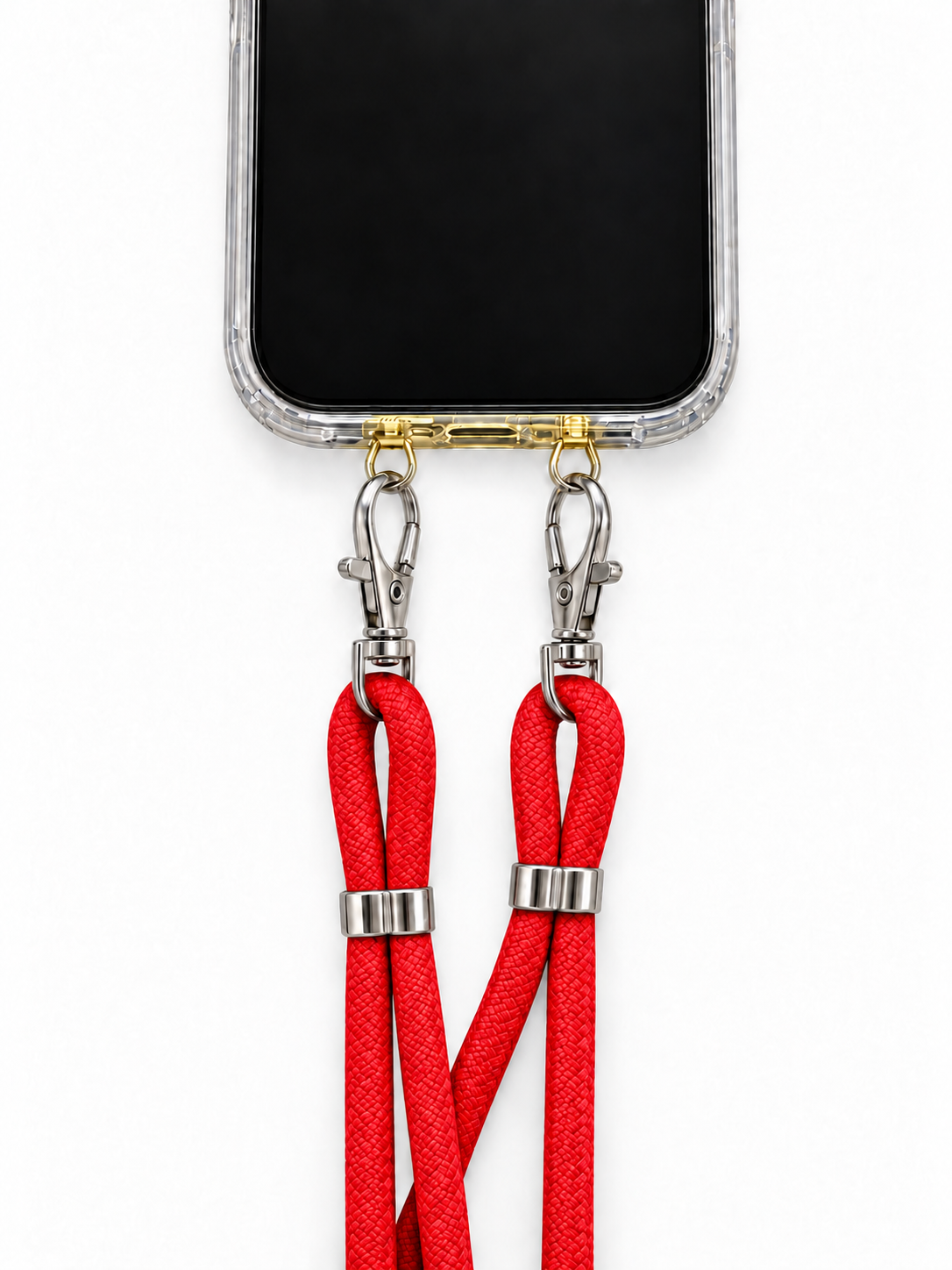 Handykette Rot – 6 mm, 2 silberne Haken, mit Metalladapter in Gold, Ansicht 1