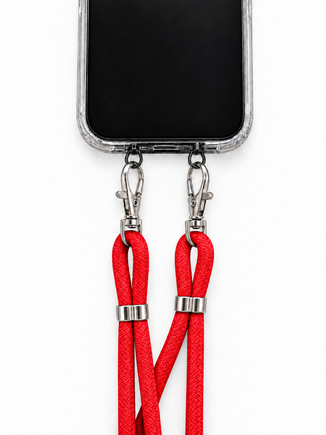 Handykette Rot – 6 mm, 2 silberne Haken, mit Metalladapter in Schwarz, Ansicht 1