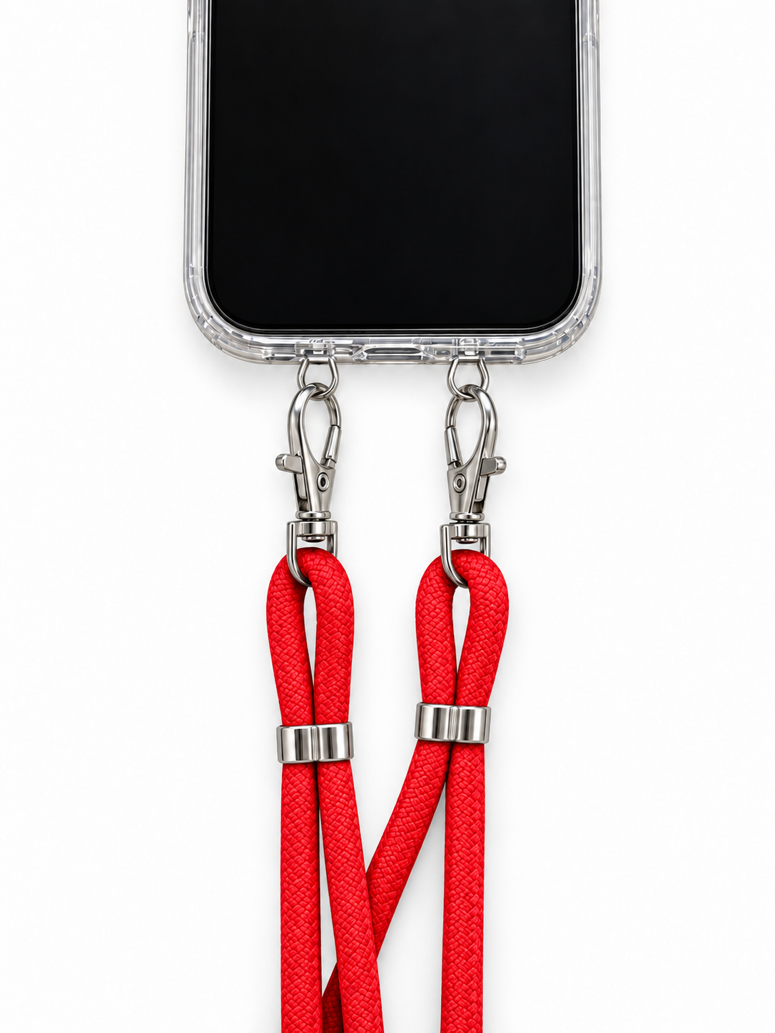 Handykette Rot – 6 mm, 2 silberne Haken, mit Metalladapter in Silber, Ansicht 1