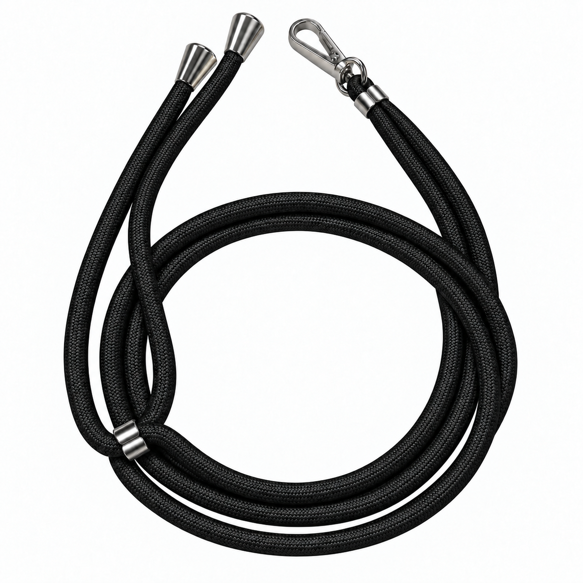 Handykette Schwarz – 6 mm, 1 silberner Haken, ohne Adapter