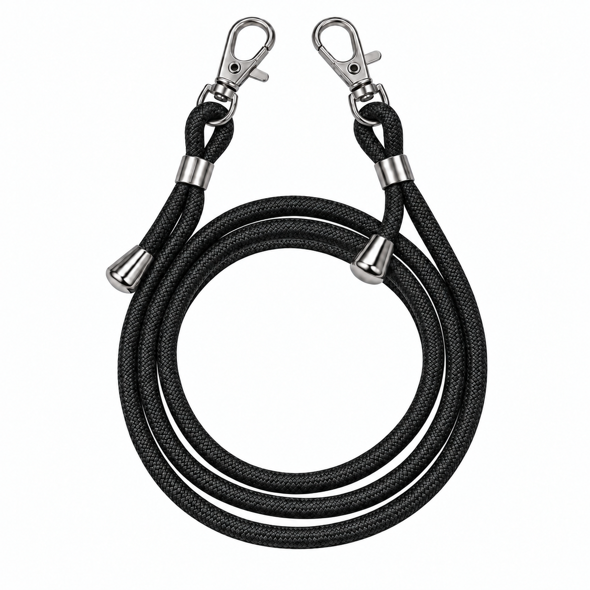 Handykette Schwarz – 6 mm, 2 silberne Haken, ohne Adapter