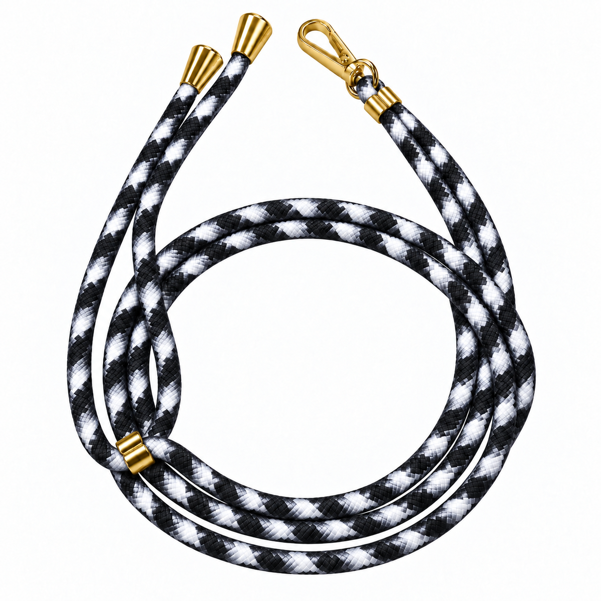 Handykette Schwarz-Weiss-Grau gemustert – 6 mm, 1 goldener Haken, ohne Adapter