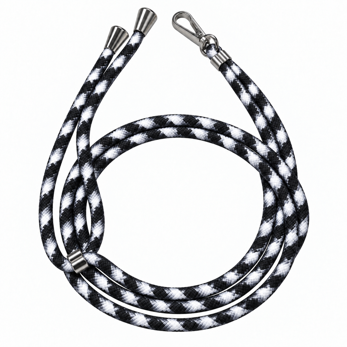 Handykette Schwarz-Weiss-Grau gemustert – 6 mm, 1 silberner Haken, ohne Adapter