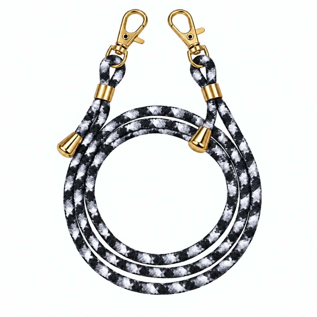 Handykette Schwarz-Weiss-Grau gemustert – 6 mm, 2 goldene Haken, ohne Adapter