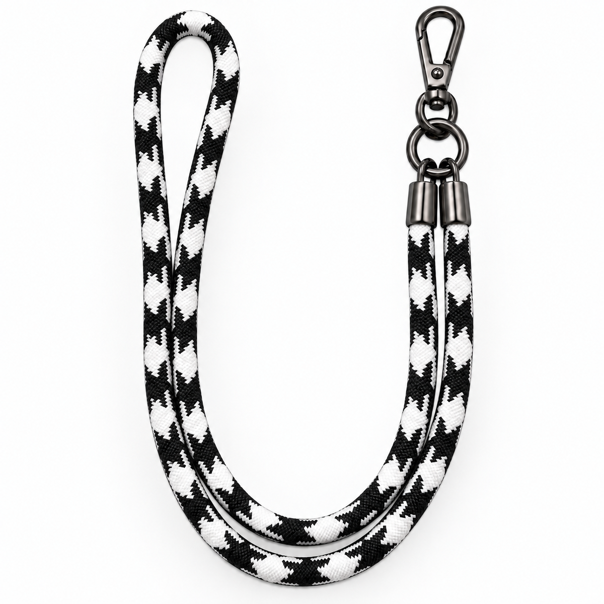 Handykette Schwarz-Weiss Hahnentritt – 8 mm, 1 schwarzer Haken, ohne Adapter