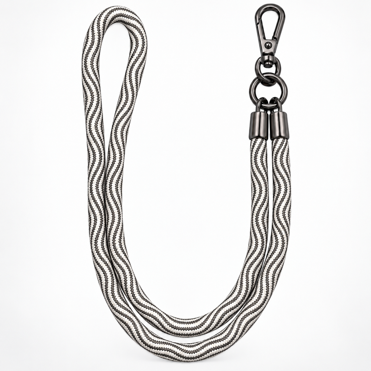 Handykette Schwarz-Weiss Slalom – 8 mm, 1 schwarzer Haken, ohne Adapter