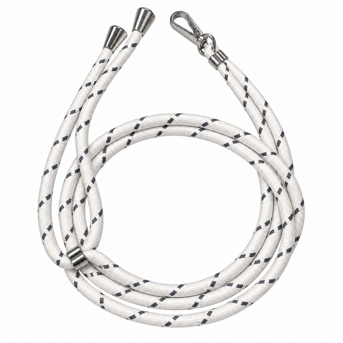 Handykette Weiss mit grauen Strichen – 6 mm, 1 silberner Haken, ohne Adapter