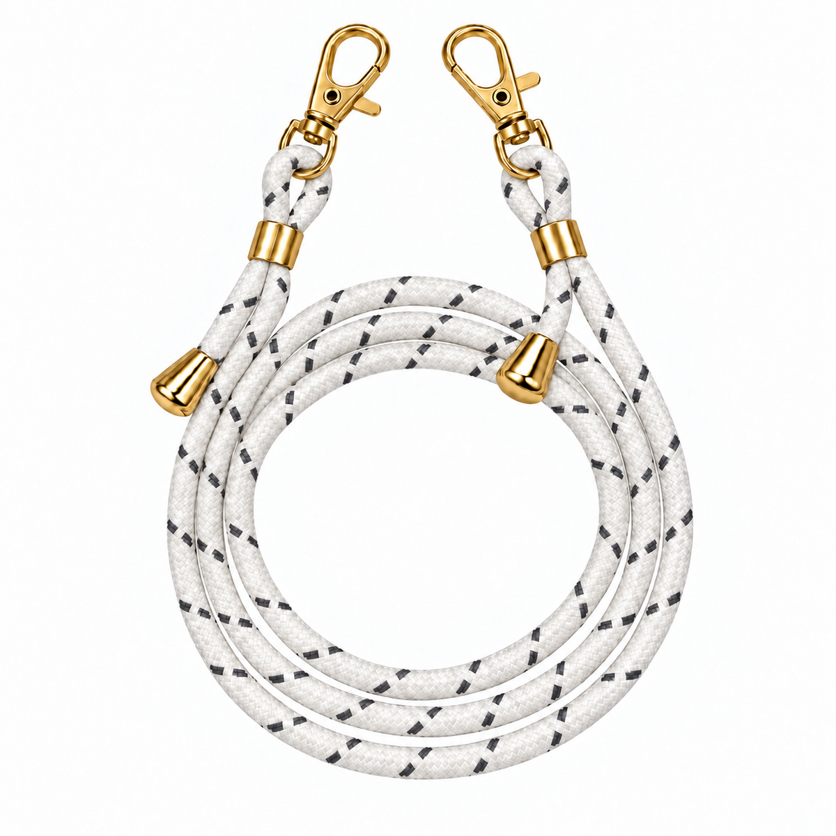 Handykette Weiss mit grauen Strichen – 6 mm, 2 goldene Haken, ohne Adapter