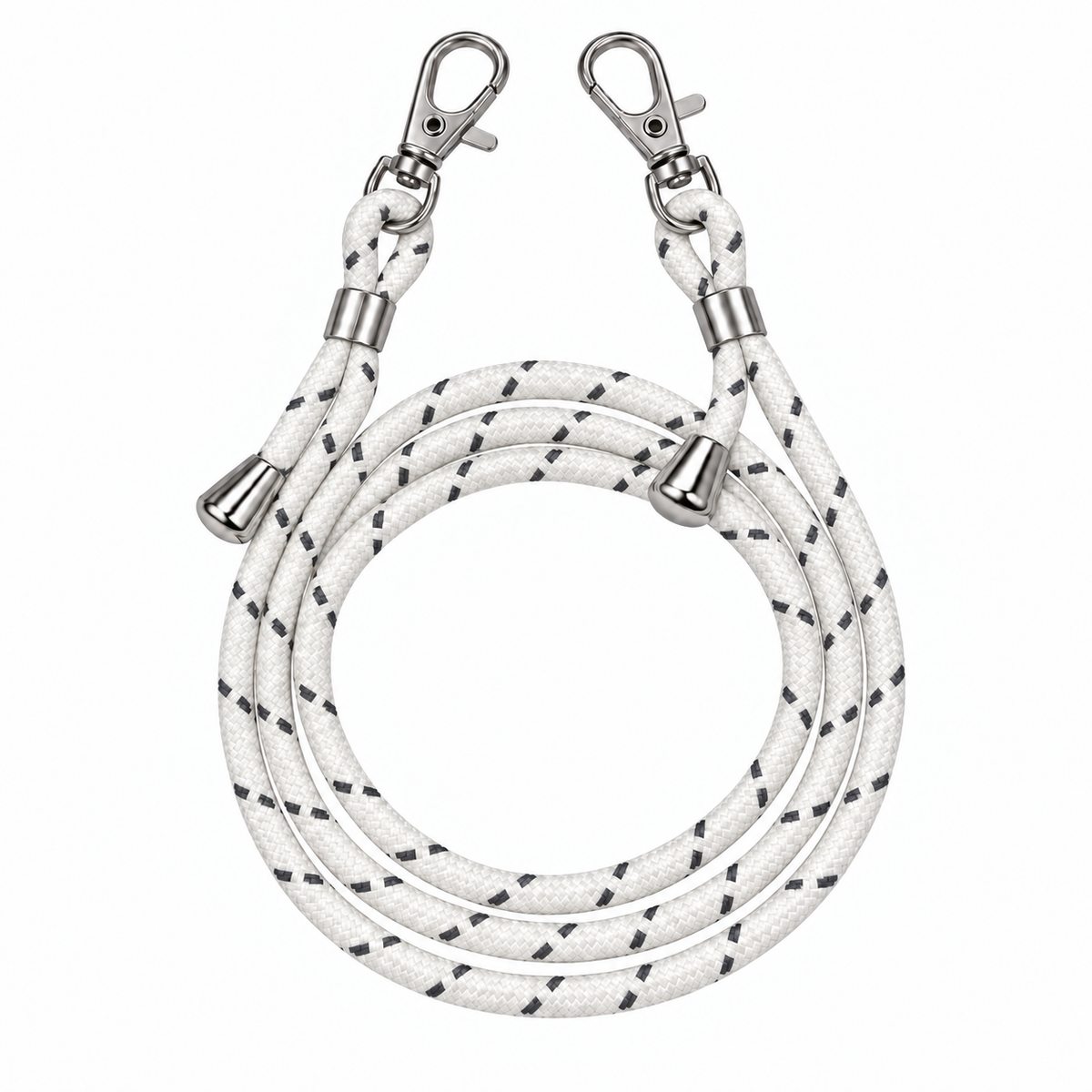 Handykette Weiss mit grauen Strichen – 6 mm, 2 silberne Haken, ohne Adapter