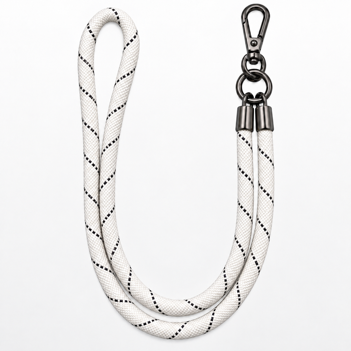 Handykette Weiss mit schwarzen Strichen – 8 mm, 1 schwarzer Haken, ohne Adapter