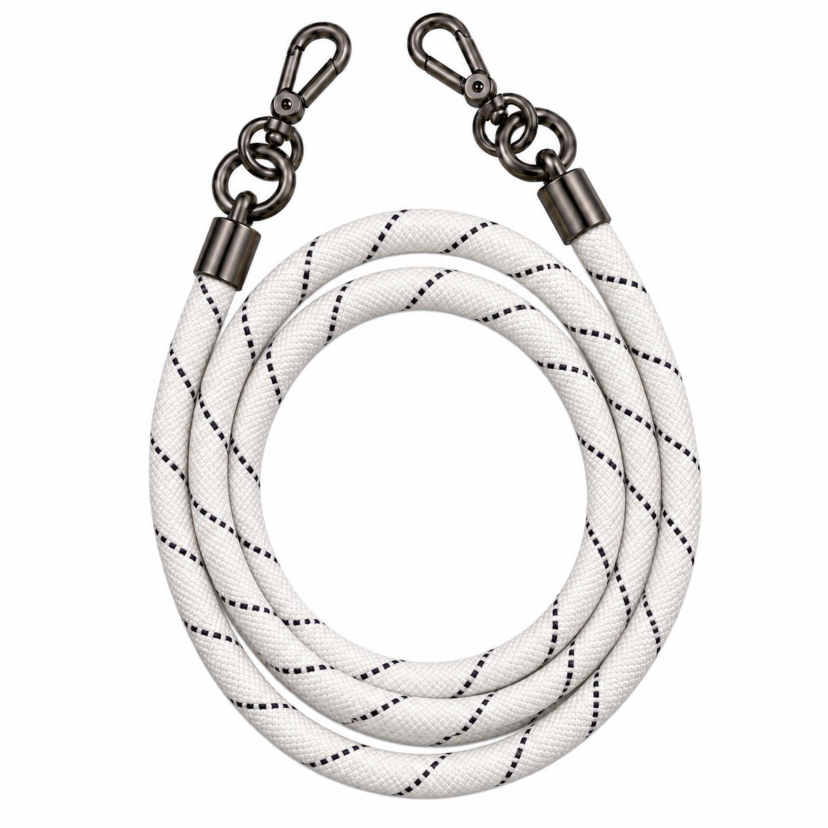 8-mm-Umhängebändel Weiss mit schwarzen Strichen mit zwei schwarzen Haken, ohne Adapter