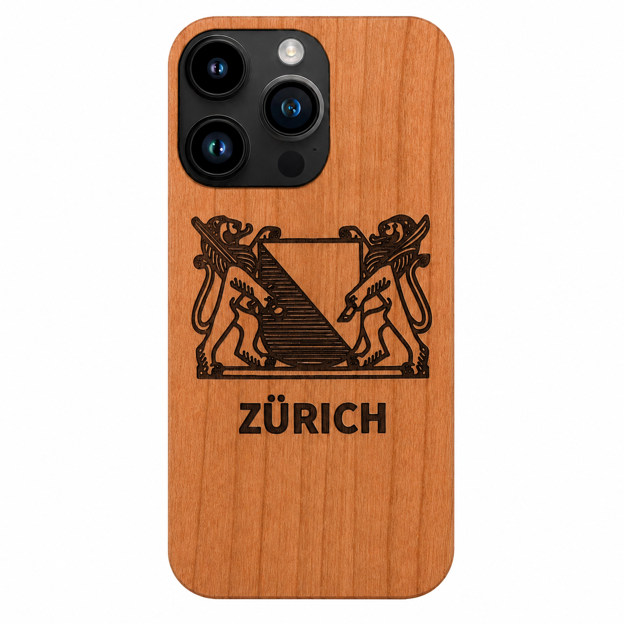 Zürich Wappen Eden Case aus Kirschholz für das iPhone 14 Pro – Vorderansicht