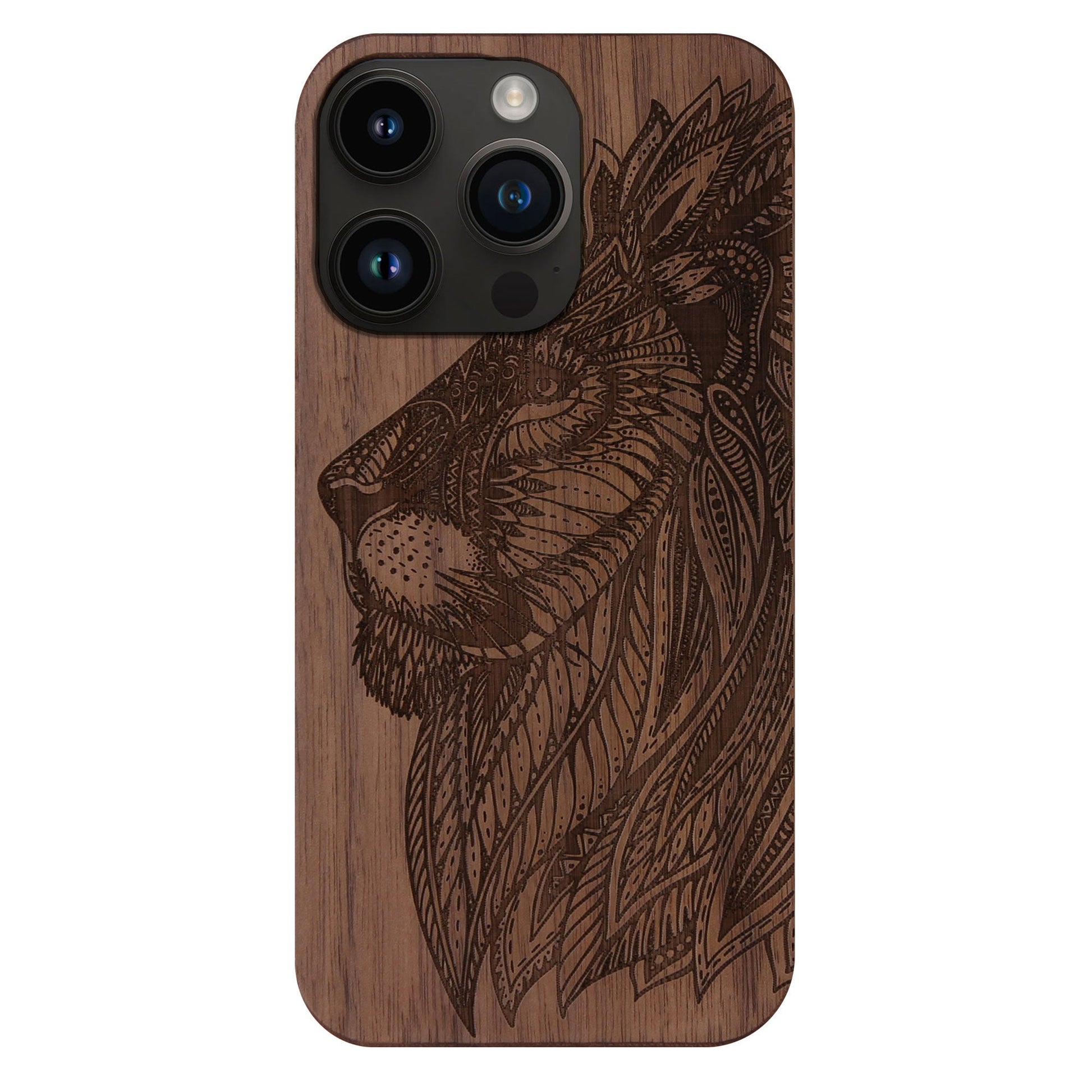 Löwe Eden Case aus Nussbaumholz für das iPhone 15 Pro