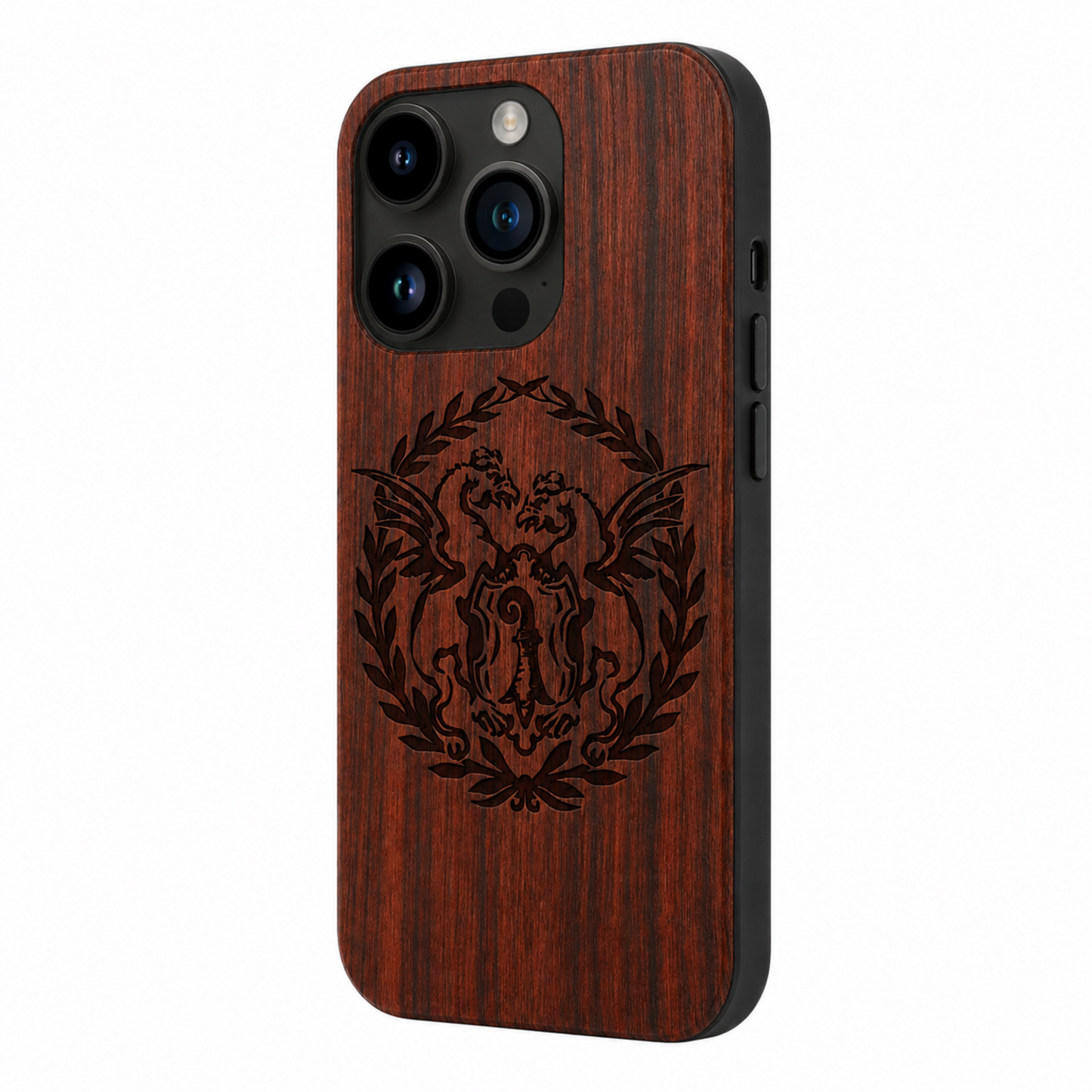 Basilisk Eden Case aus Rosenholz für das iPhone 14 Pro – Schrägansicht