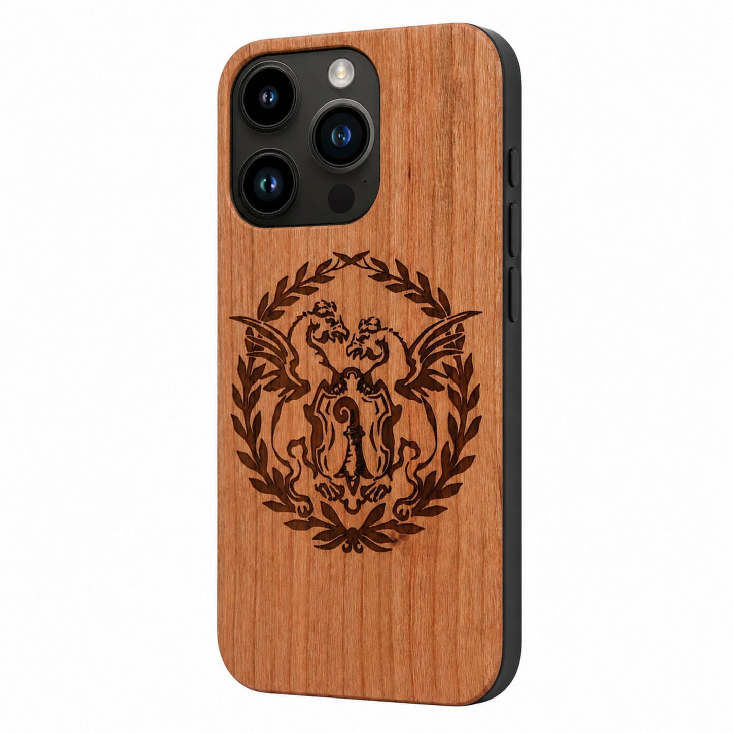 Basilisk Eden Case aus Kirschholz für das iPhone 15 Pro Max – Schrägansicht