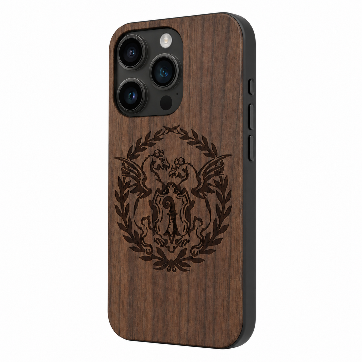 Basilisk Eden Case aus Nussbaumholz für das iPhone 15 Pro Max – Schrägansicht
