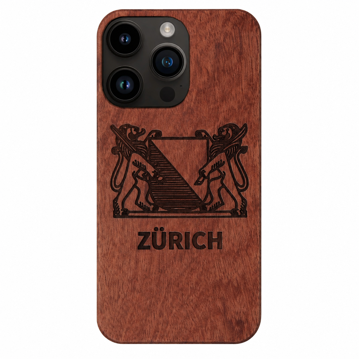 Zürich Wappen Eden Case aus Rosenholz für das iPhone 15 Pro Max – Vorderansicht