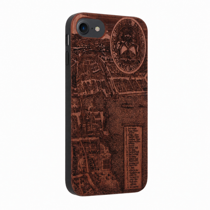 Zürich Merian Eden Case aus Rosenholz für das iPhone 6/6S/7/8/SE 2020/SE 2022 – schräge Gegenansicht