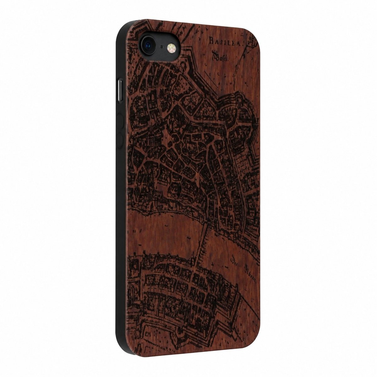 Basel Merian Eden Case aus Rosenholz für das iPhone 7/8/SE 2020/SE 2022 – schräge Gegenansicht