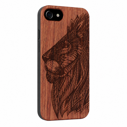 Löwen Eden Case aus Rosenholz für das iPhone 6/6S/7/8/SE 2020/SE 2022 – schräge Gegenansicht