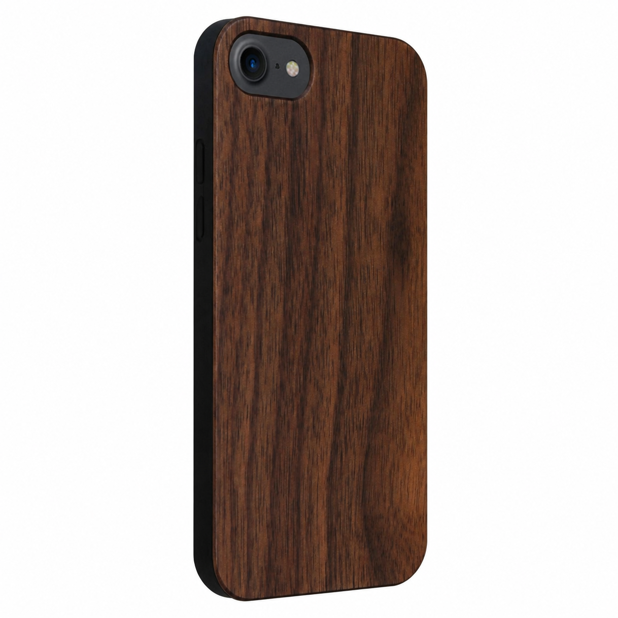 Eden Case aus Nussbaumholz für das iPhone 6/6S/7/8/SE 2020/SE 2022 – schräge Gegenansicht