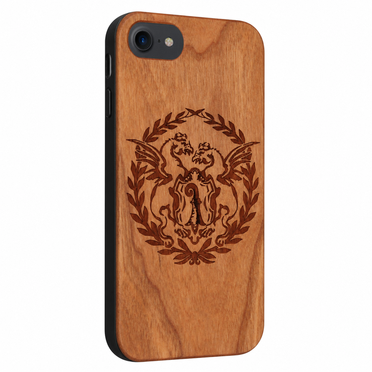 Basilisk Eden Case aus Kirschholz für das iPhone 6/6S/7/8/SE 2020/SE 2022 – schräge Gegenansicht