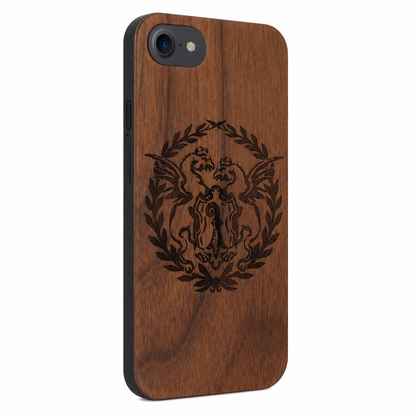 Basilisk Eden Case aus Nussbaumholz für das iPhone 6/6S/7/8/SE 2020/SE 2022 – schräge Gegenansicht