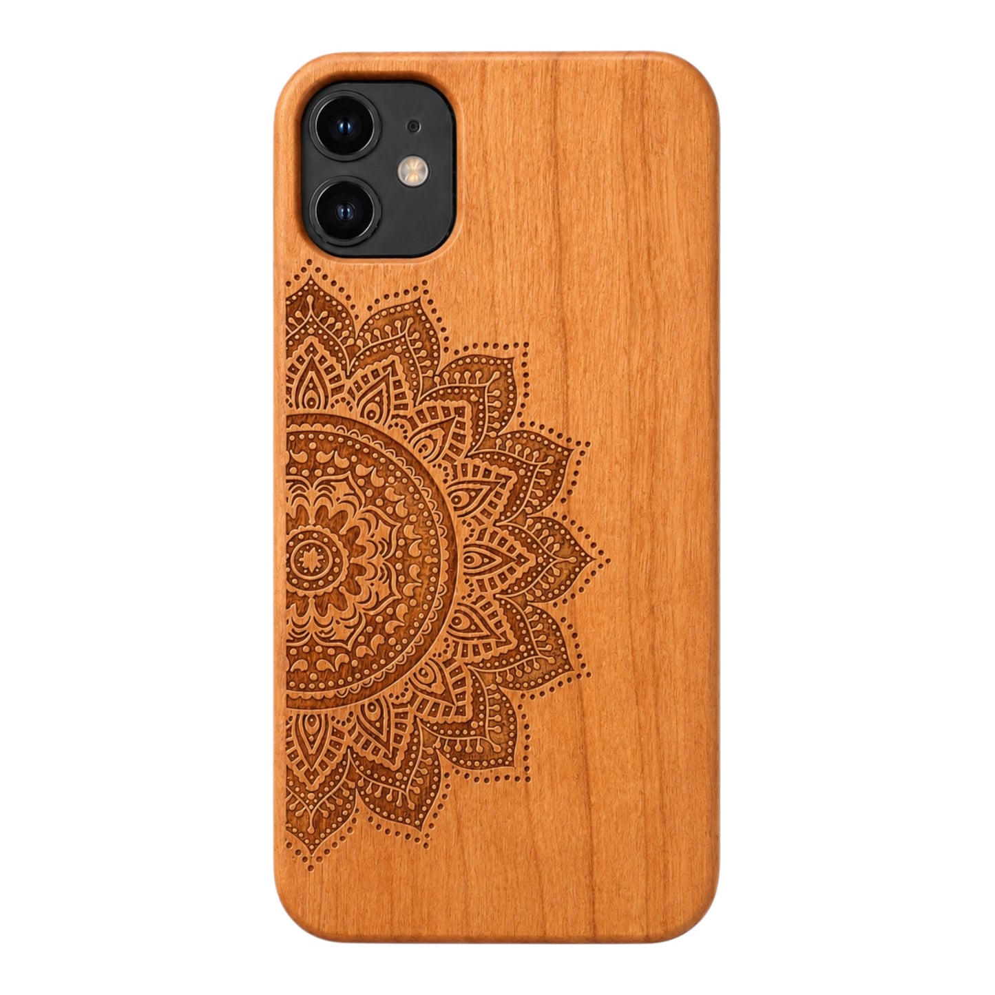 Mandala Eden Case aus Kirschholz für das iPhone 11 – Rückansicht