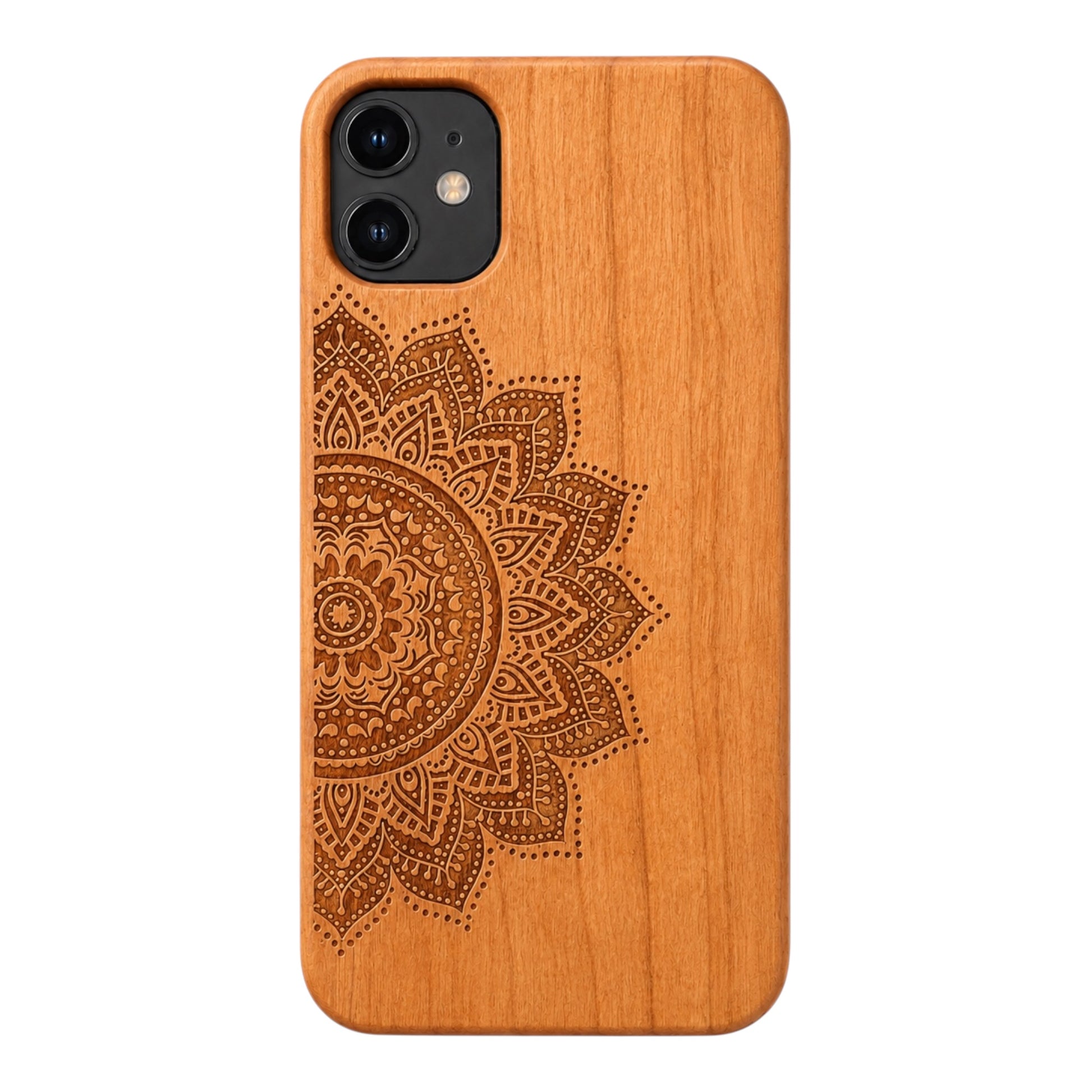 Mandala Eden Case aus Kirschholz für das iPhone 11 – Rückansicht