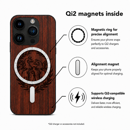 Basilisk Eden Case aus Rosenholz für das iPhone 14 Pro – Qi2-Magnete und kabelloses Laden