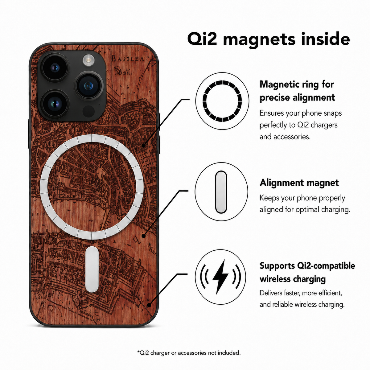 Basel Merian Eden Case aus Rosenholz für das iPhone 14 Pro Max – Qi2-Magnete und kabelloses Laden